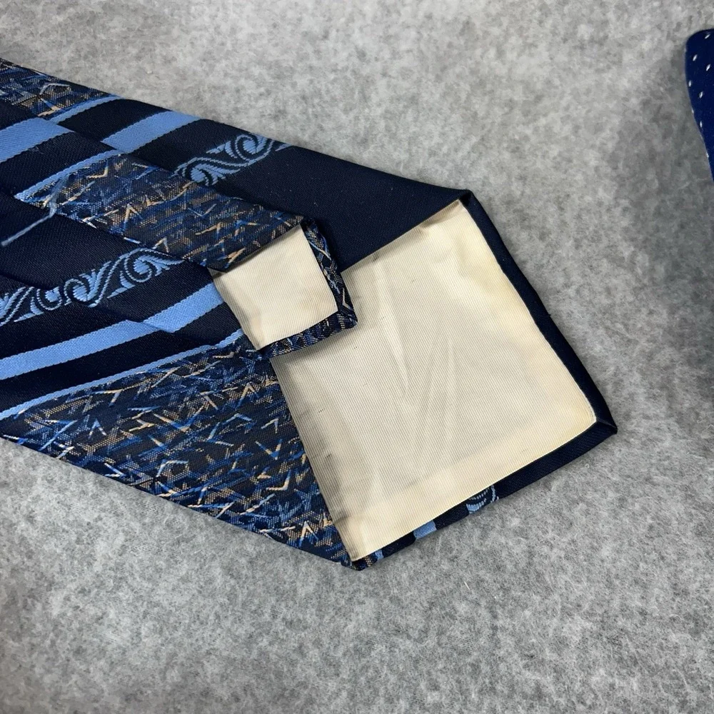 Vintage Montgomery Ward WARD Mens Neck Tie Lot Blue Striped & Polka Dot Retro